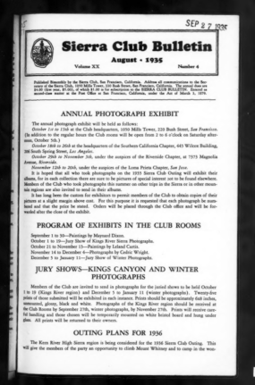 Sierra Club Bulletin 1935 Vol 20 No 4 August cover